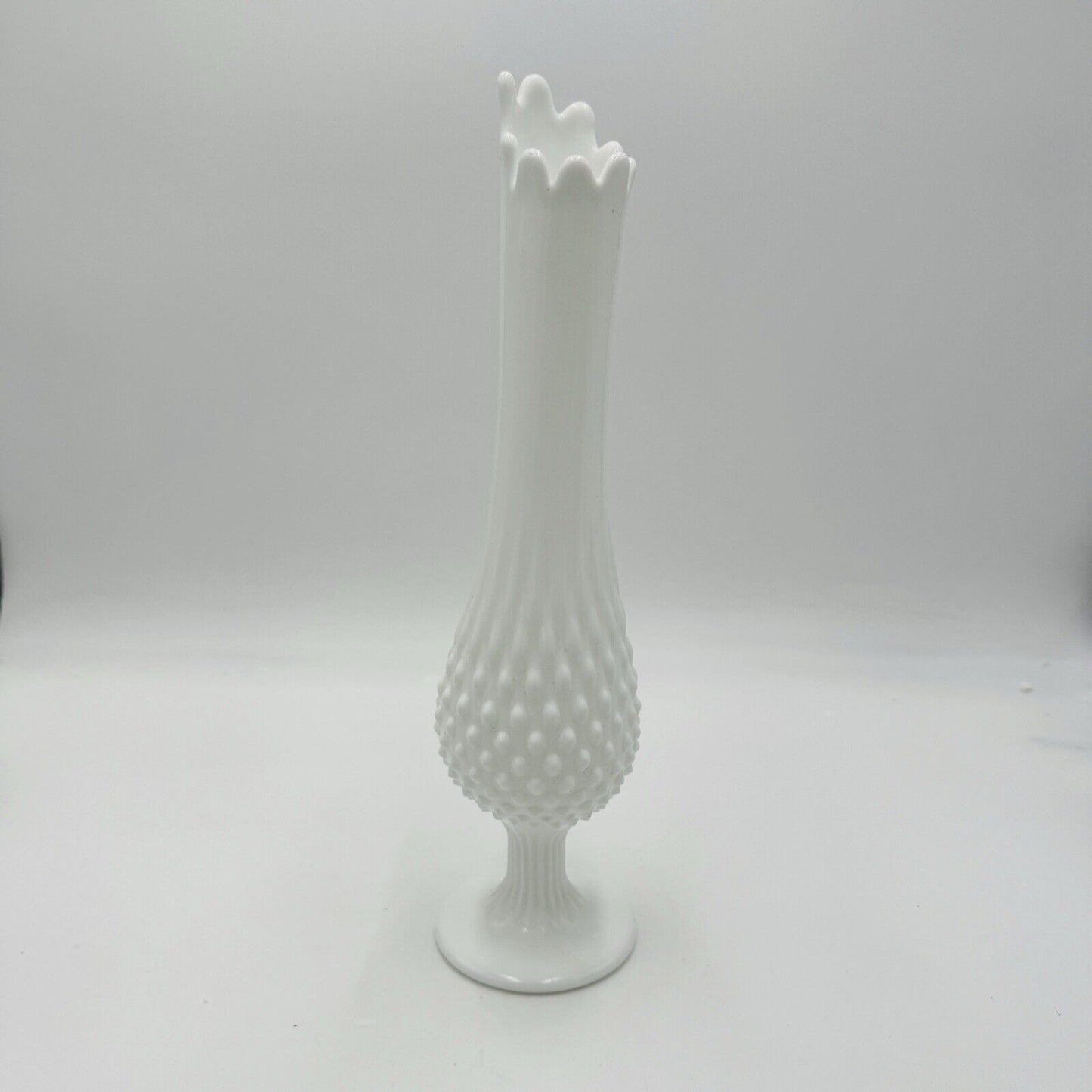 Fenton Art Hobnail White Milk Glass Pedestal Swung Vase 13 3/4" Vintage Retro