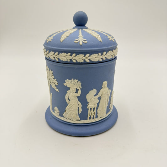 Wedgwood Jasperware Blue England Round LIDDED Trinket Box OLYMPUS TOBACCO JAR