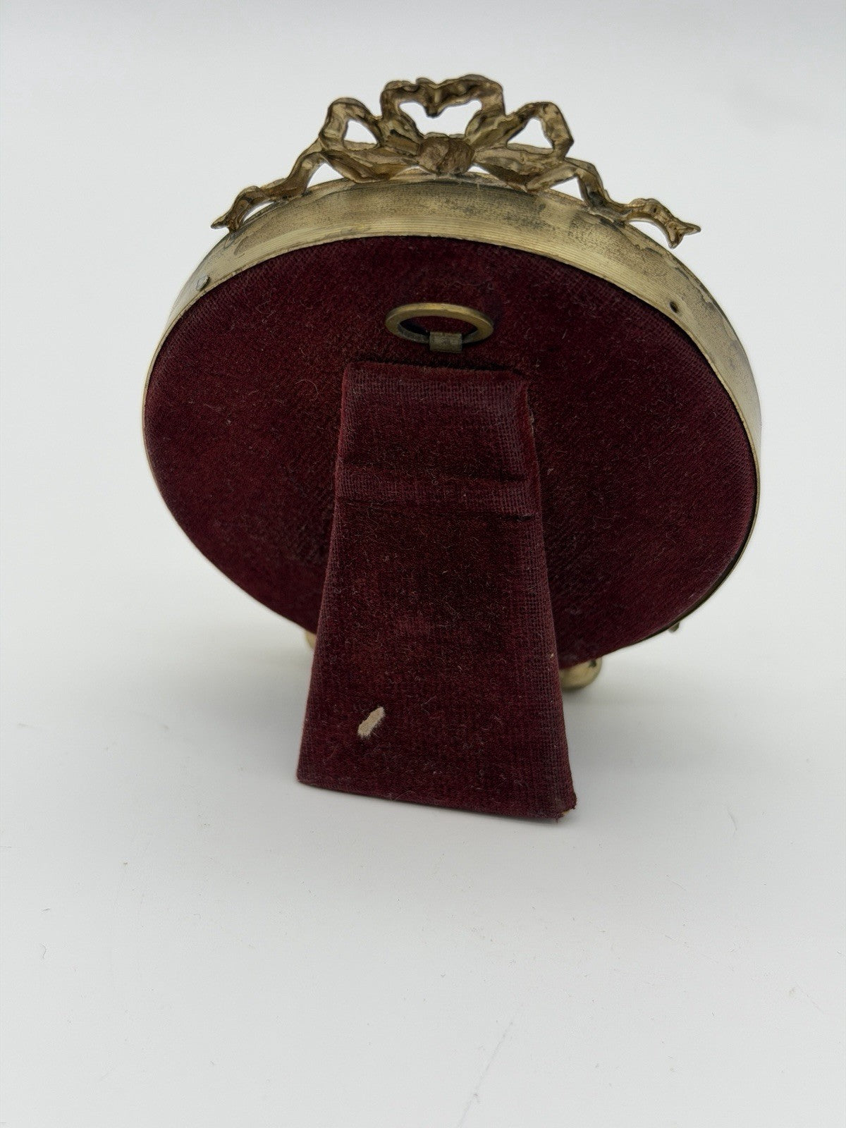 Antique Victorian French Gold Gilt Round Filigree Bow Crest Mini Photo Frame