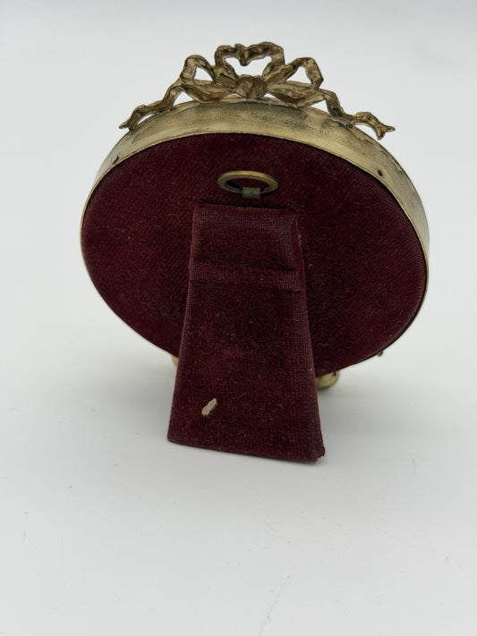 Antique Victorian French Gold Gilt Round Filigree Bow Crest Mini Photo Frame