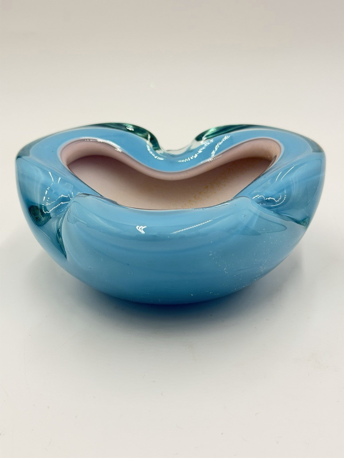 VTG Murano Italy Sommerso Art Glass Turquoise Teal Pink Bowl MCM 3 Slots Ashtray