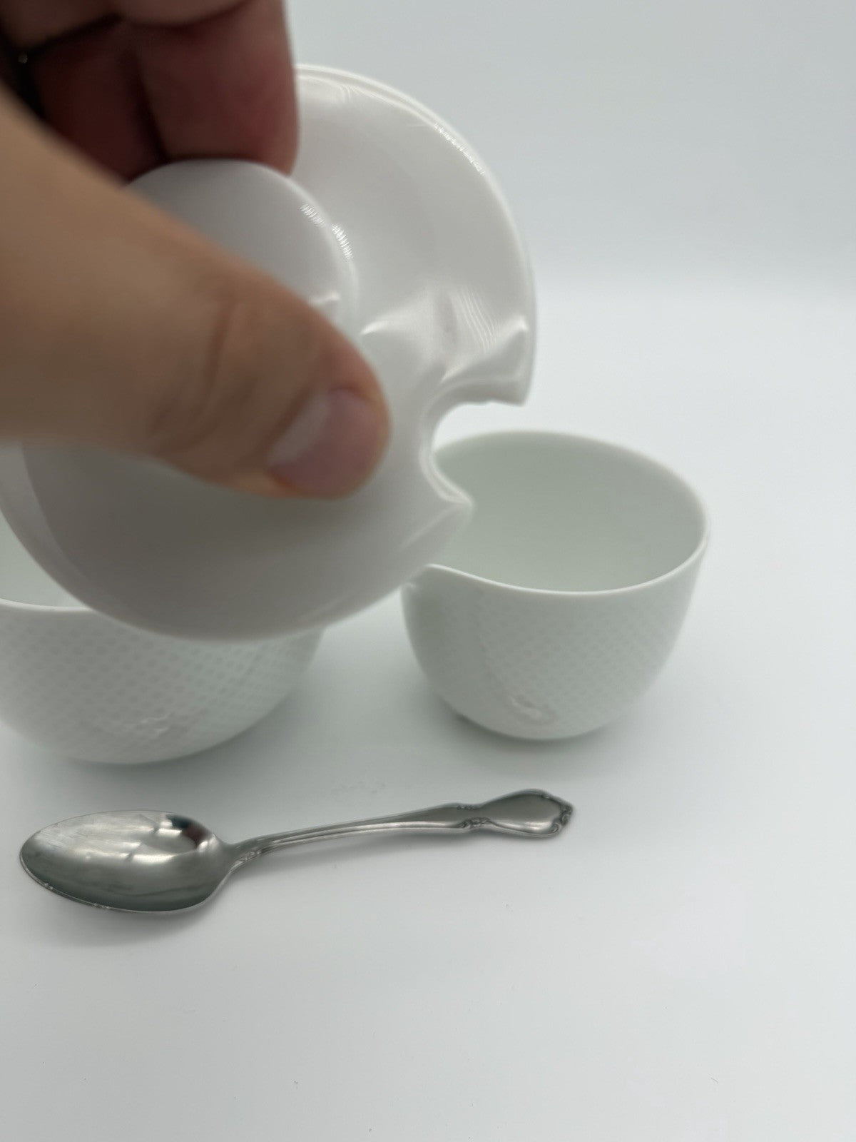 Rosenthal Porcelain Studio Linie Germany Sugar Bowl & Creamer White Glossy Vtg