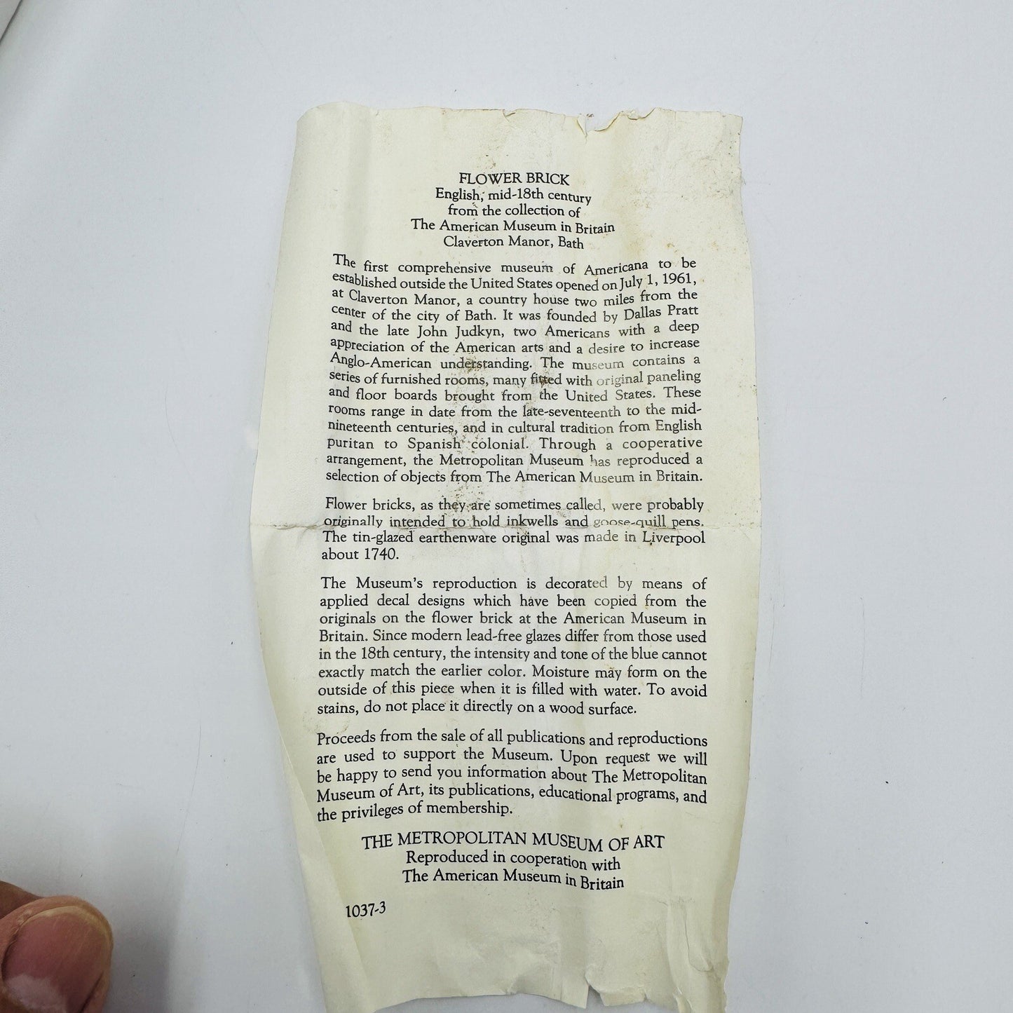 Antique Flower Brick English Mid-18th century Porcelain Floral Documentation