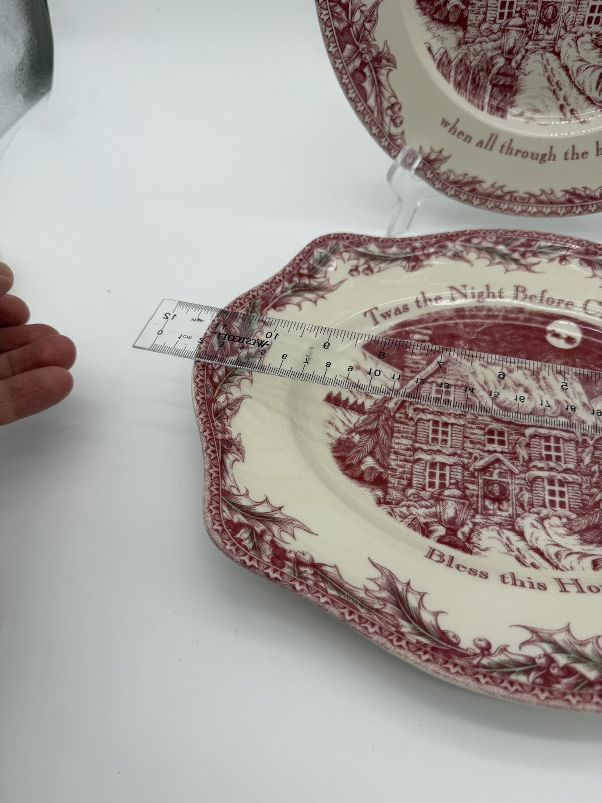 Vintage Johnson Brothers England Porcelain Twas The Night Plate & Platter Red