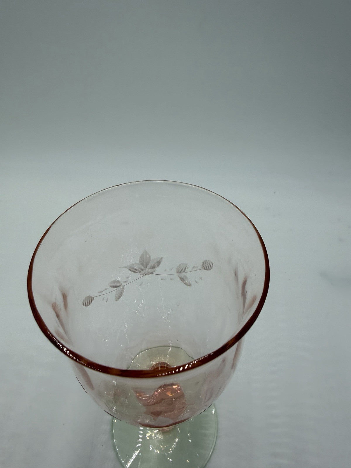 1930 Art Glass Uranium Weston Watermelon Etched Stemmed Wine Glasses 4pcs