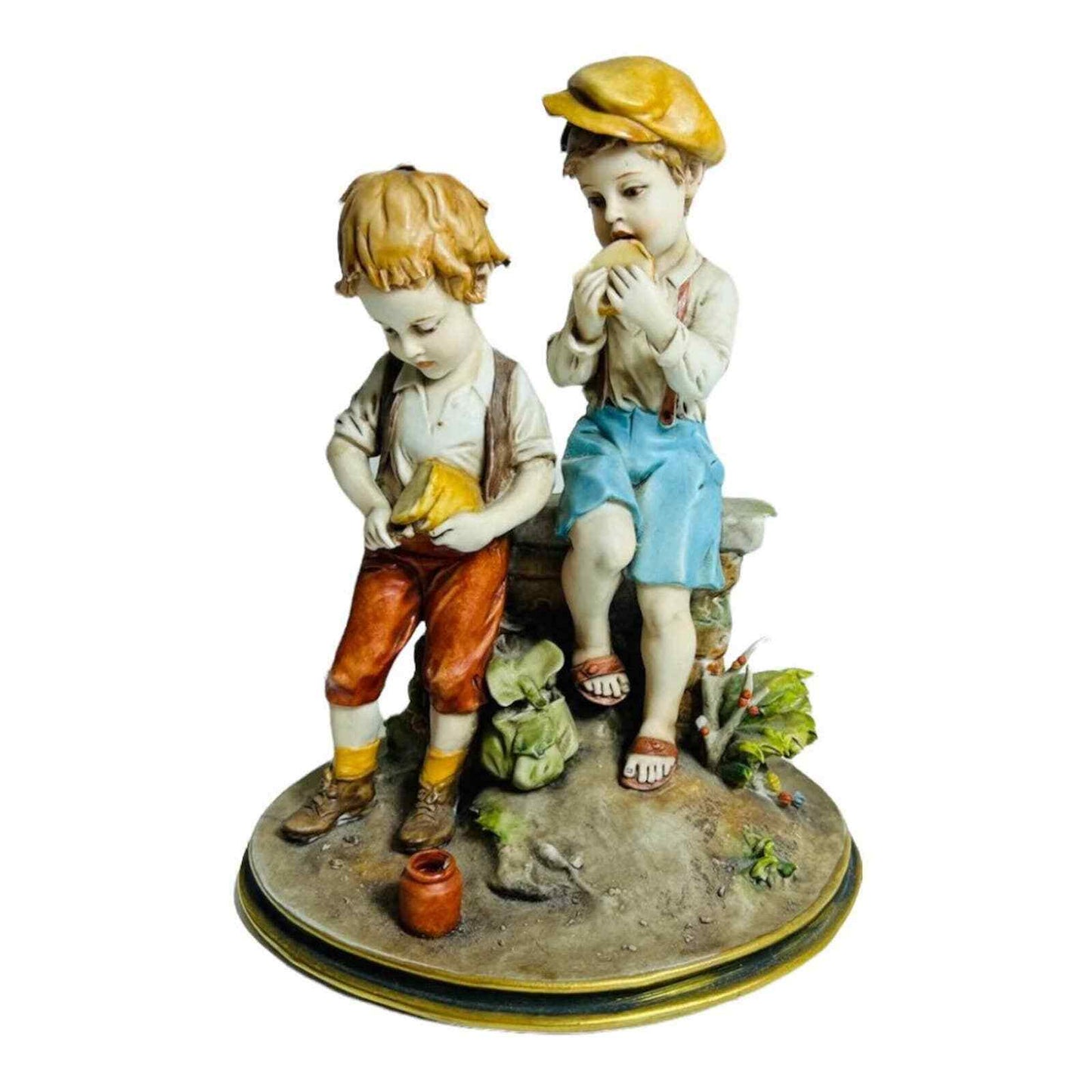 Capodimonte Figurine Triade Benacchio Children Eating Lunch Sculpture Italy