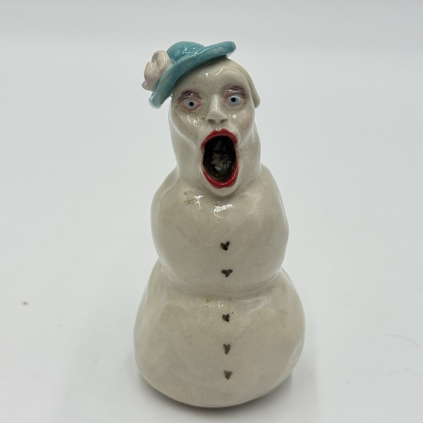 Rare Signed Studio Art Pottery Snowwoman Figurine B Clower 4.5in