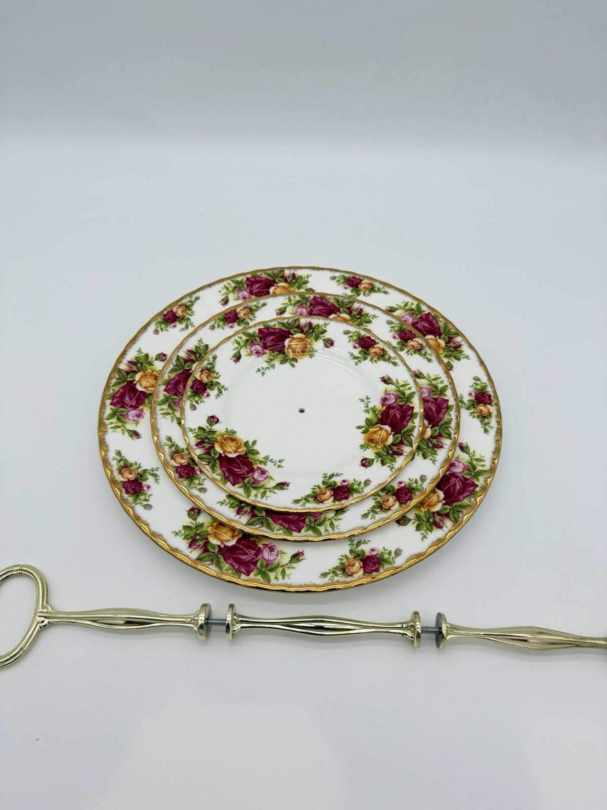 Royal Albert 3 Tier Old Country Roses England Dessert Stand Porcelain 13”vintage