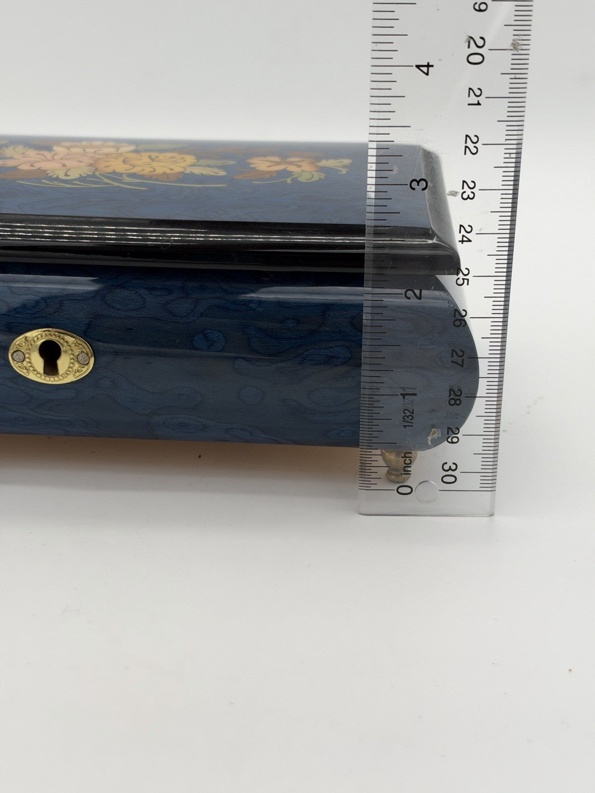 Sorrento Italy Blue Floral Inlay Wooden Music Box Plays Memorie Cats Works