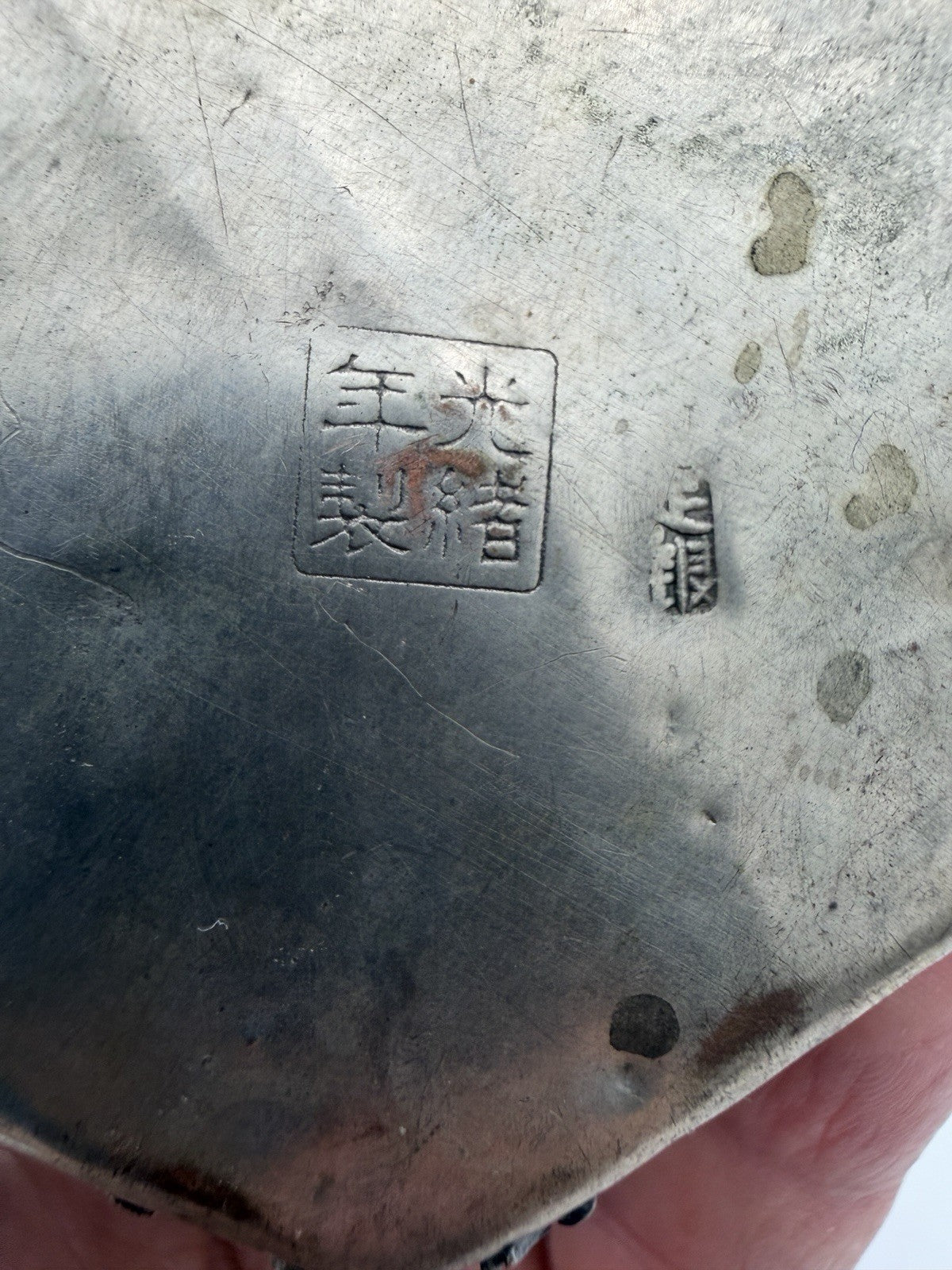 Antique Guangxu reign hexagonal Qing Dynasty Chinese metalwork pewter teapot