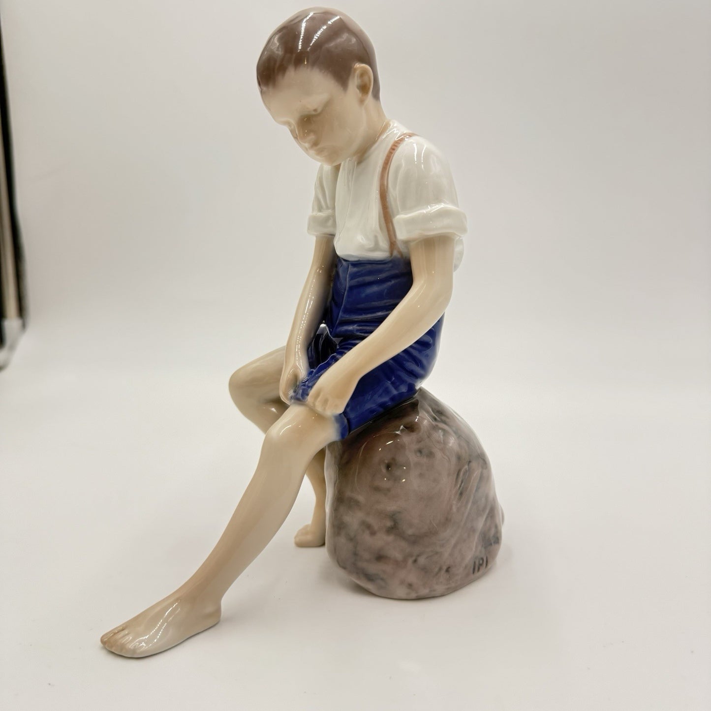 Bing & Grondahl Porcelain Denmark 8in Paddling About # 1757 Boy On Rock Figurine