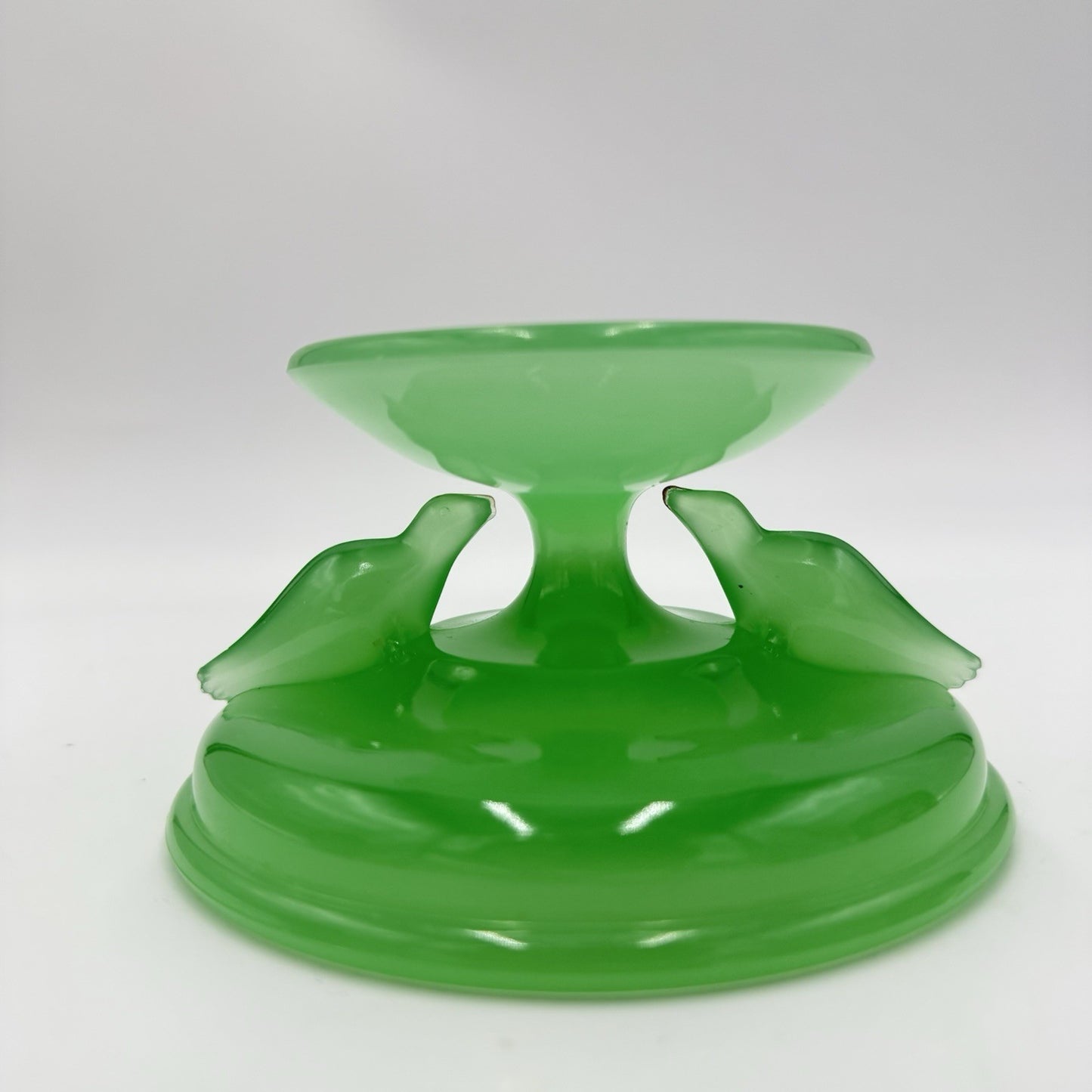 HOUZE Art Glass Jadeite Jade Green Vintage 1930's Bowl Stand Seals 2.5”x 3.5”