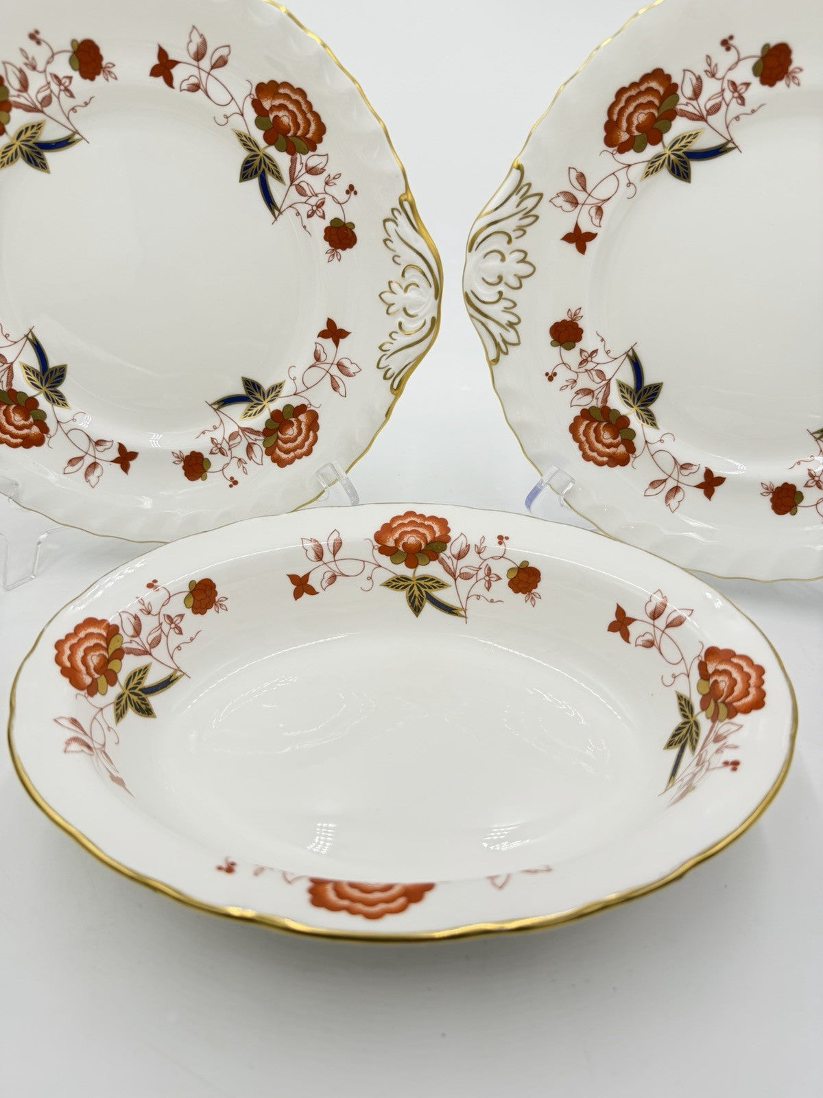 Royal Crown Derby English Porcelain BALI A.1100 XXXIII Vegetable Bowl & 2 Plates