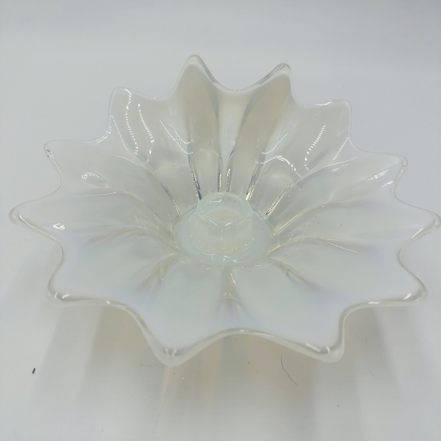 Fostoria Heirloom Glass Opalescent Taper Candle Holder Fold Over Ddge White