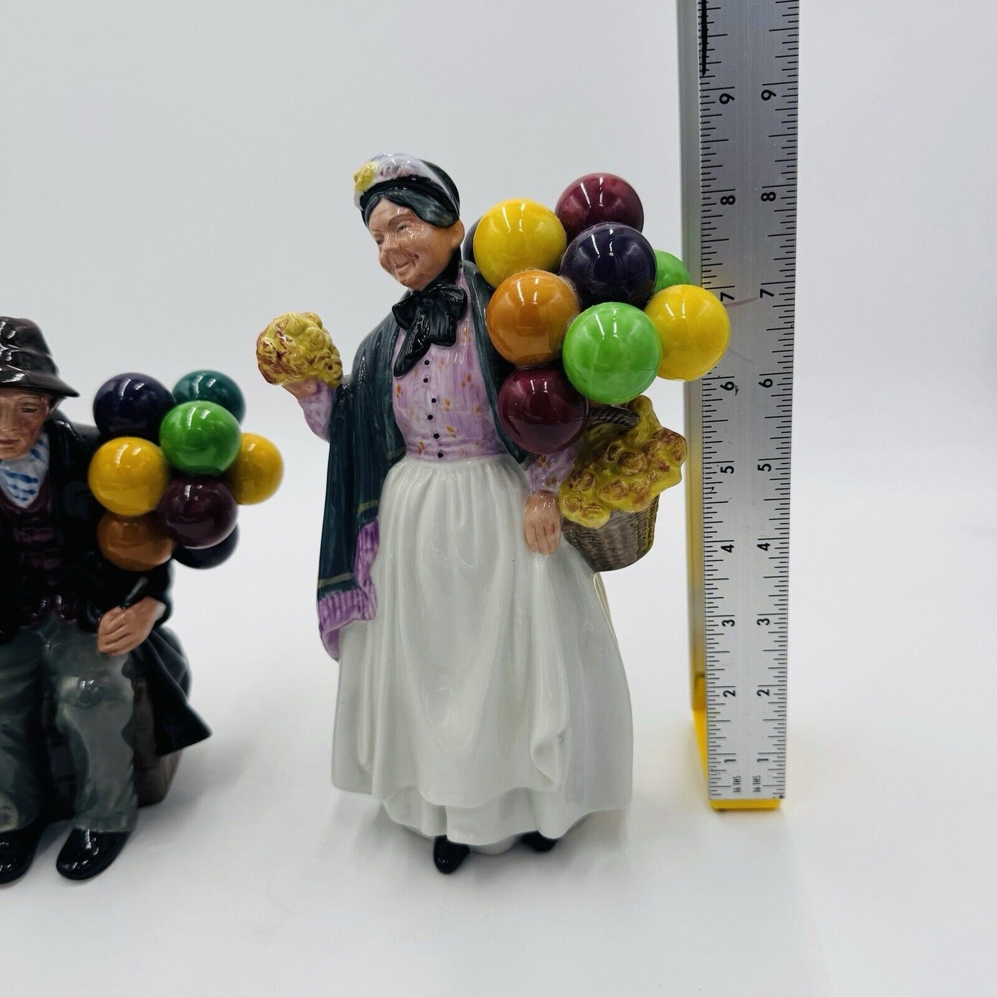 Vintage Royal Doulton England Porcelain Ballon Man & Biddy Pennyfarthing Figures