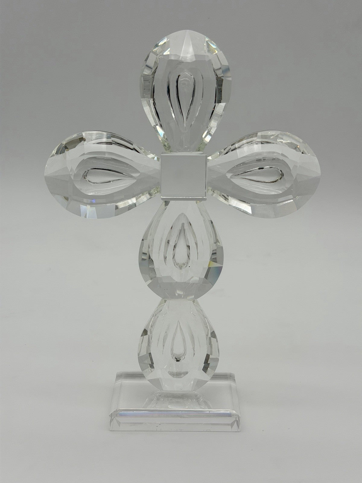 Oleg Cassini Diamond Cut Art Crystal Cross Bless This House Figurine Signed 8.5”