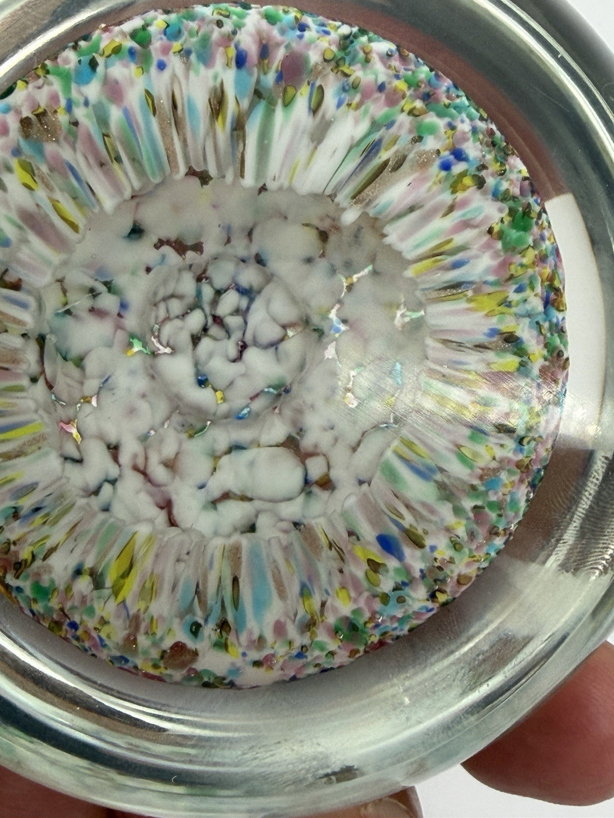 Vintage Murano Venetian Italy Art Glass Floral Millefiori Paperweight 2”x 2.5”