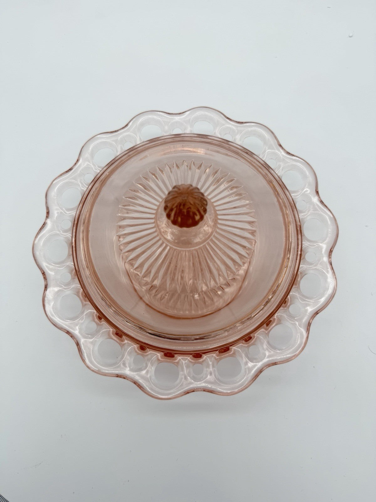 Vtg Anchor Hocking Art Glass Old Colony Lace Edge Pink Depression Butter Dish