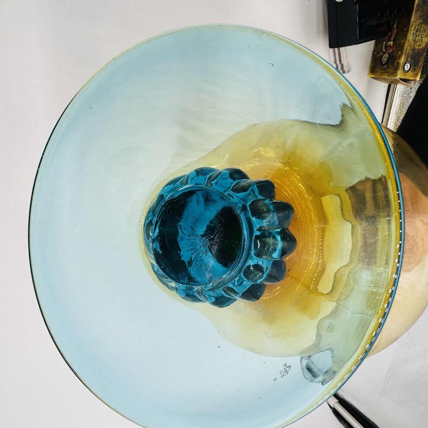 Murano Vetro Eseguito Amber Optic Ribbed Art Glass Footed Vase Large 16in