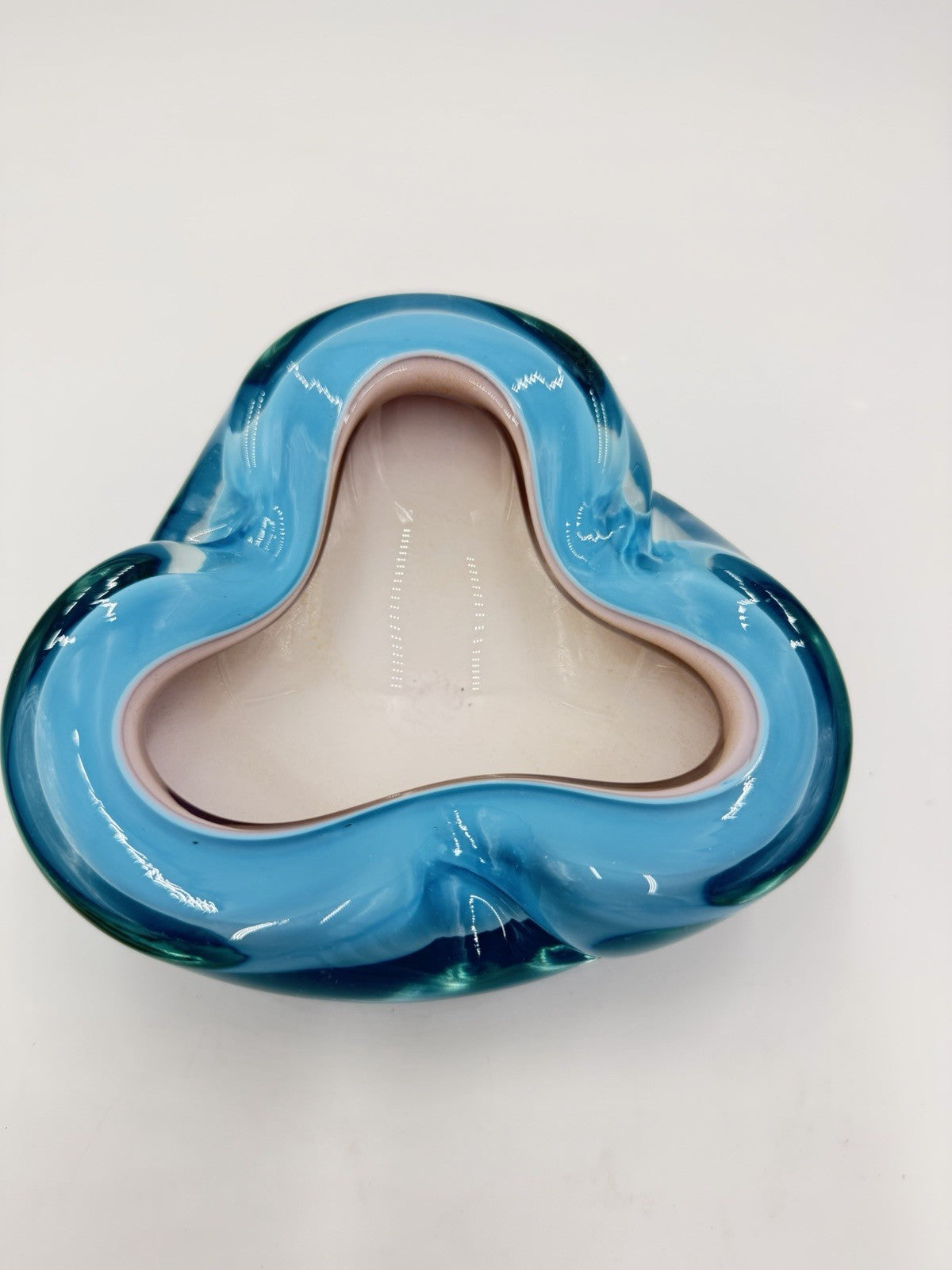 VTG Murano Italy Sommerso Art Glass Turquoise Teal Pink Bowl MCM 3 Slots Ashtray