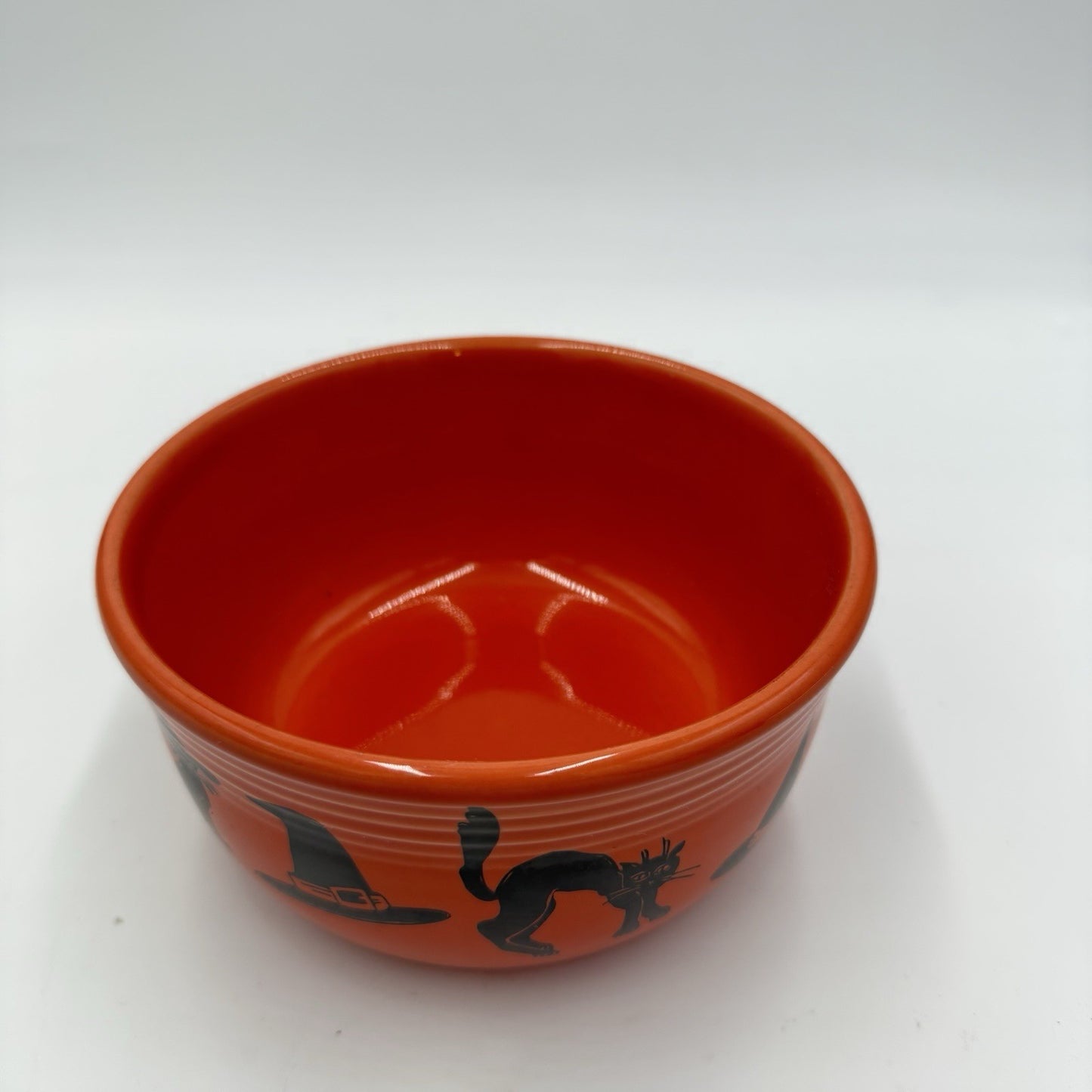 Fiestaware Pottery Halloween Bowl Made in USA - Cats & Witches Orange 2.5”x5.5”