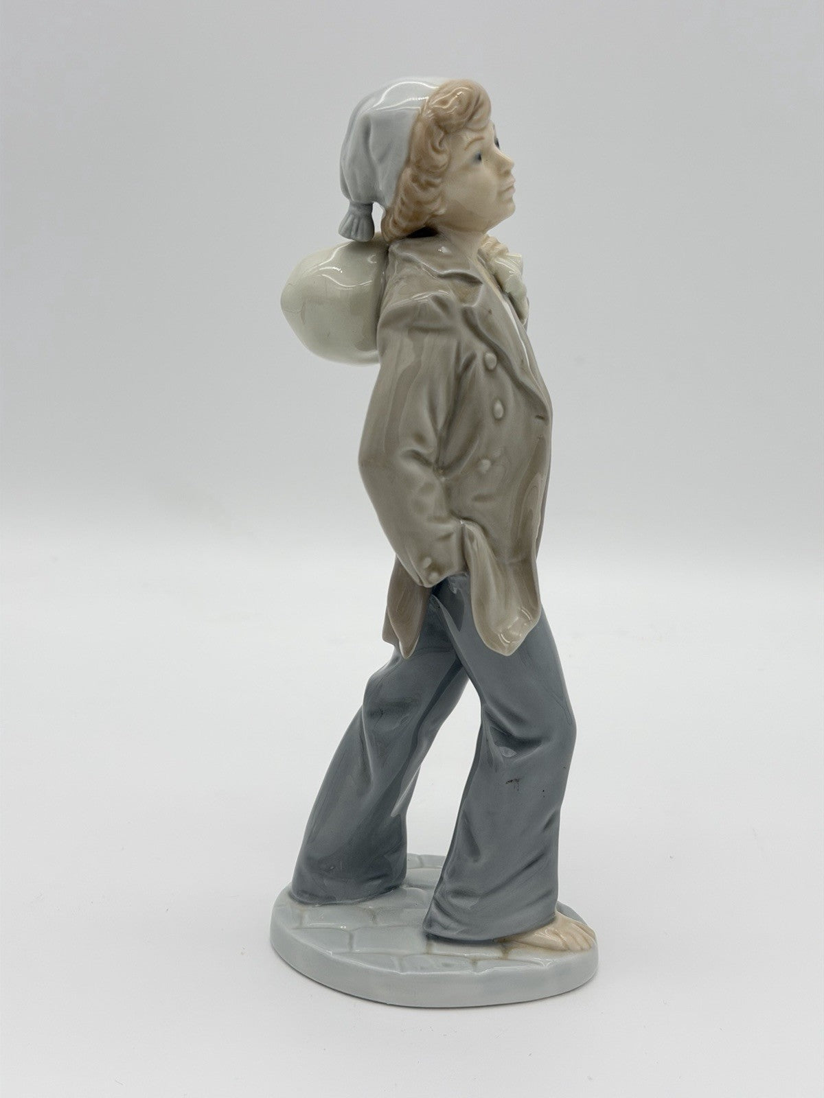 NAO by Lladro  Spain 9" Barefoot Boy With Knapsack Ship Boy Figurine