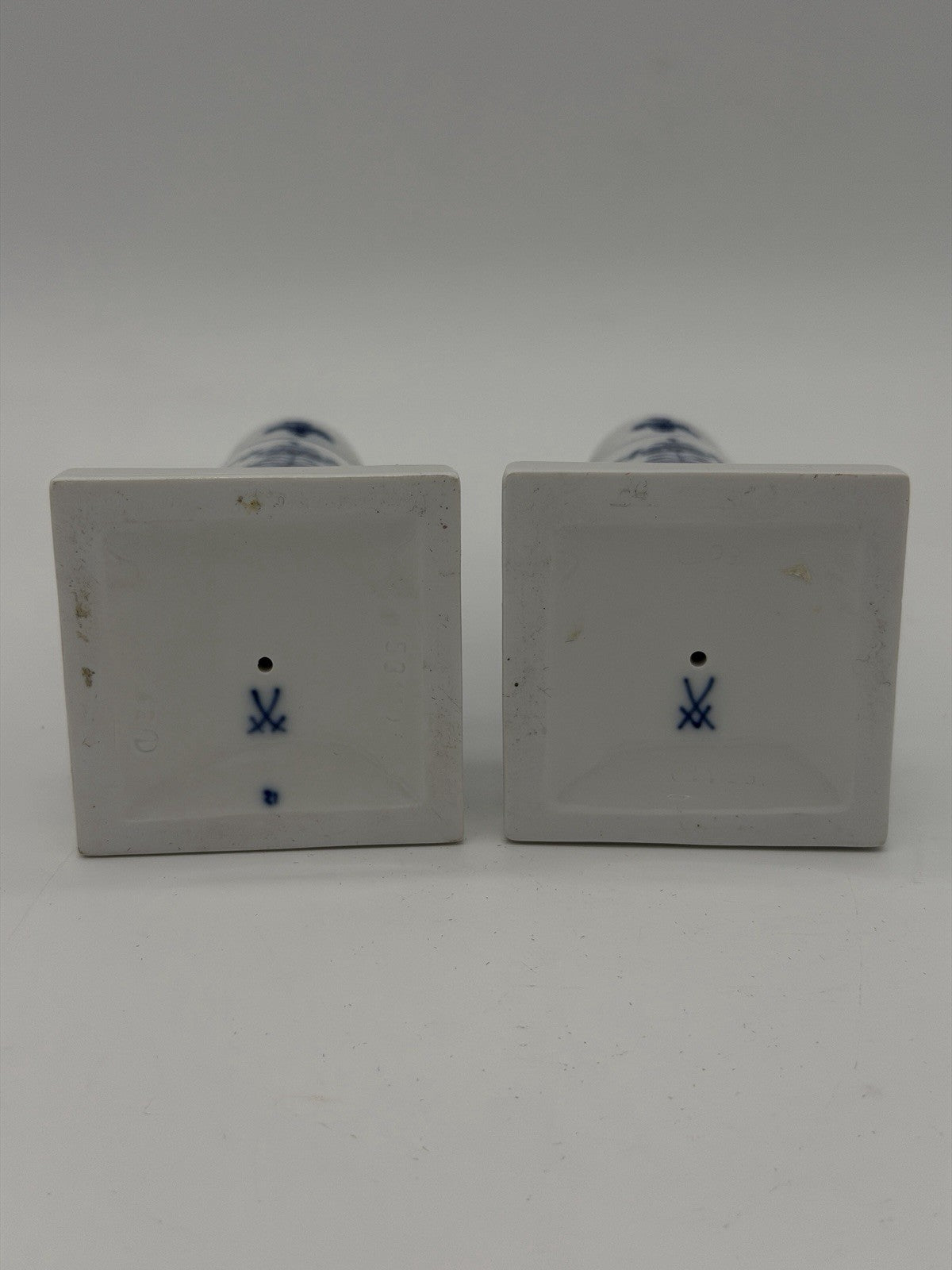 Antique Meissen Porcelain Blue Onion Candle Holder 6” Pair Germany Hand Painted