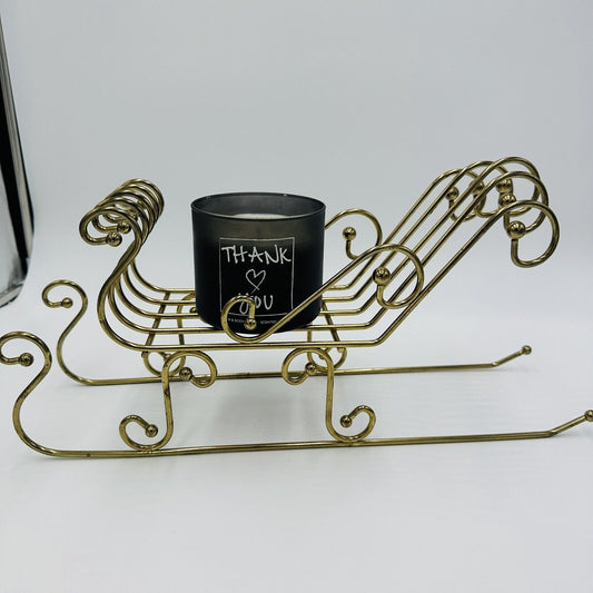 Brass Sleigh Candle Holder Holiday Decor Centerpiece Openwork Scroll Design