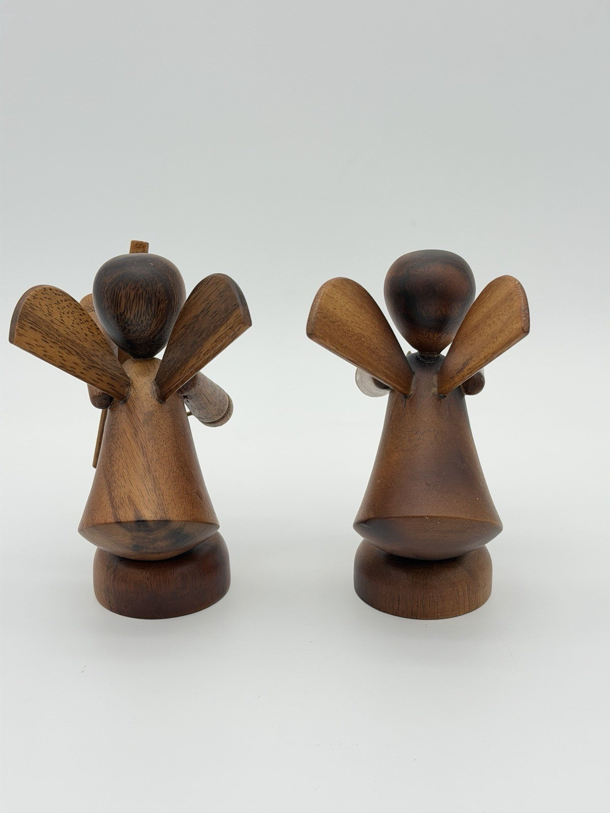 MCM Folk Art Wooden Fairy Angels Musician Figurines Playing Violin Cymbal