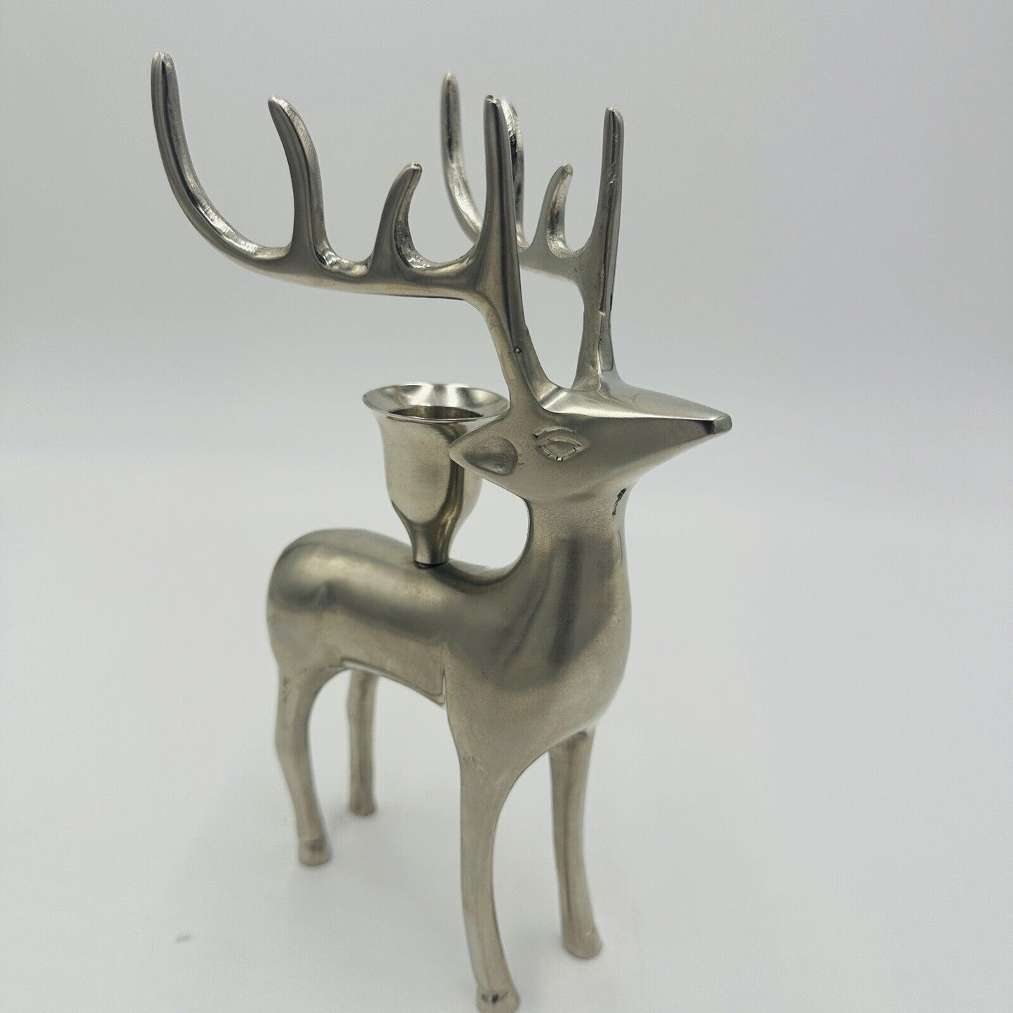 Pottery Barn Reindeer Candle Holders Vintage Silver Plated Seasonal Stag Taper