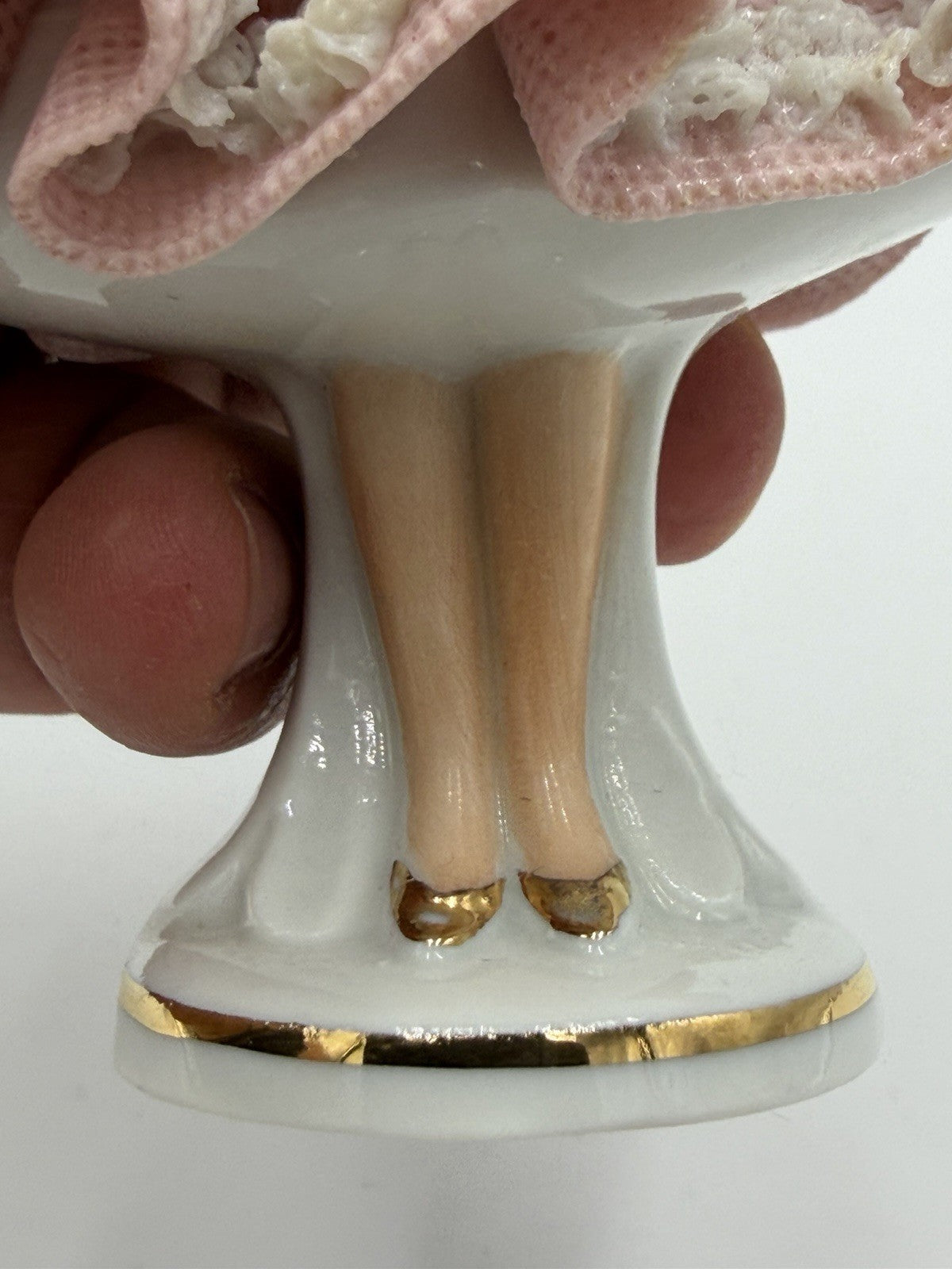Vintage Dresden Porcelain Lace Victorian Lady Figurine Pink Dress 4” Germany