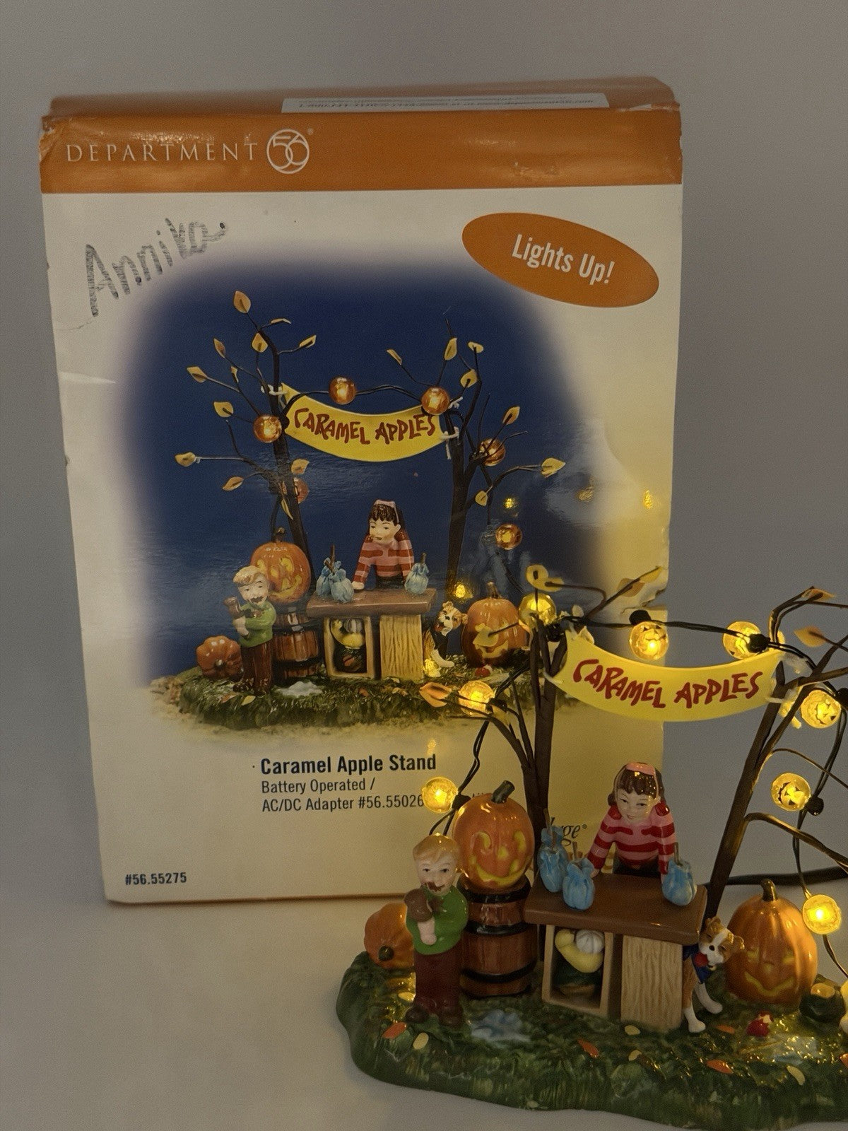Department 56 Snow Village Caramel Apple Stand Halloween Fall Autumn Lights Up