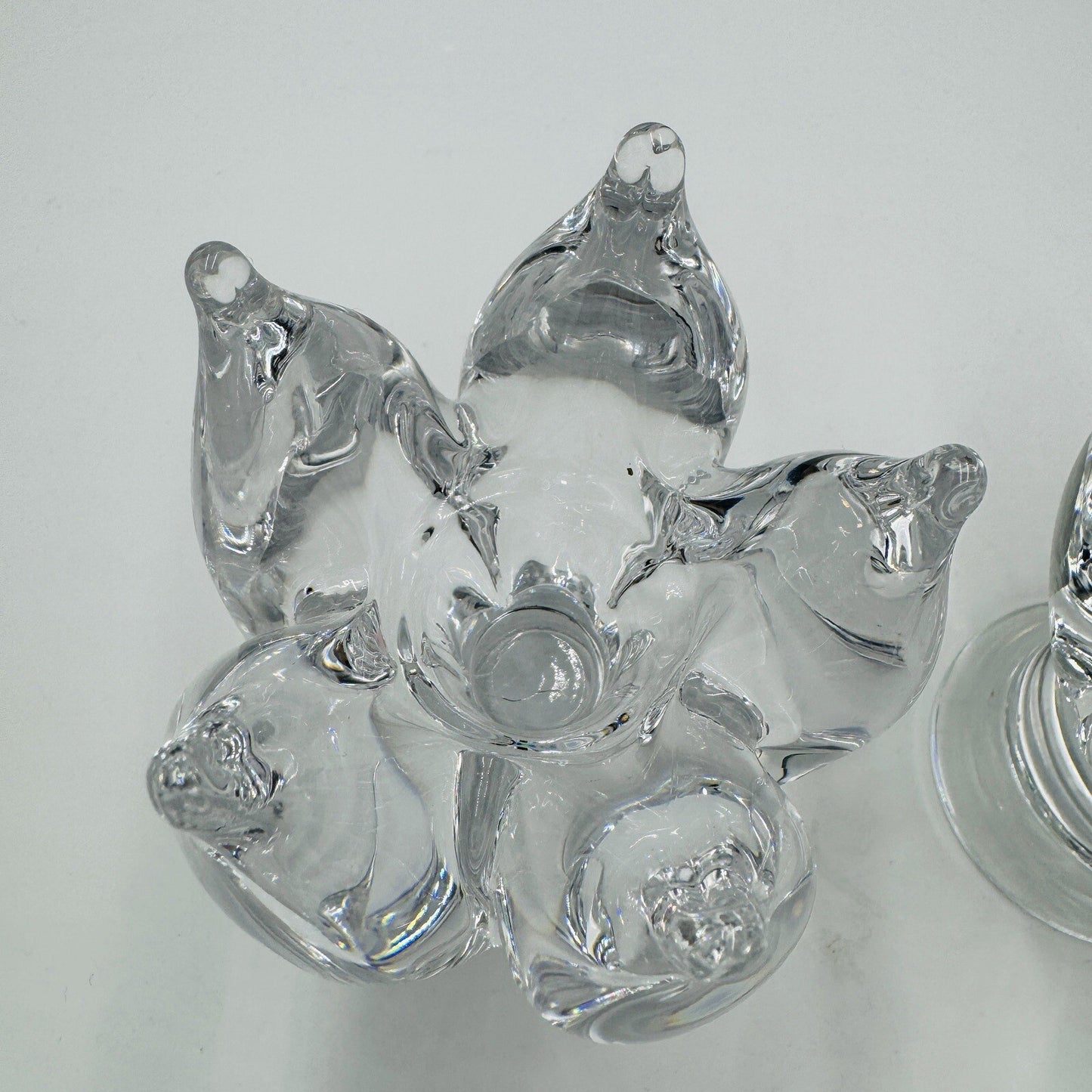2 Kosta Boda Goran Warff Clear Glass Candlestick Holders 5.25in Signed Vintage