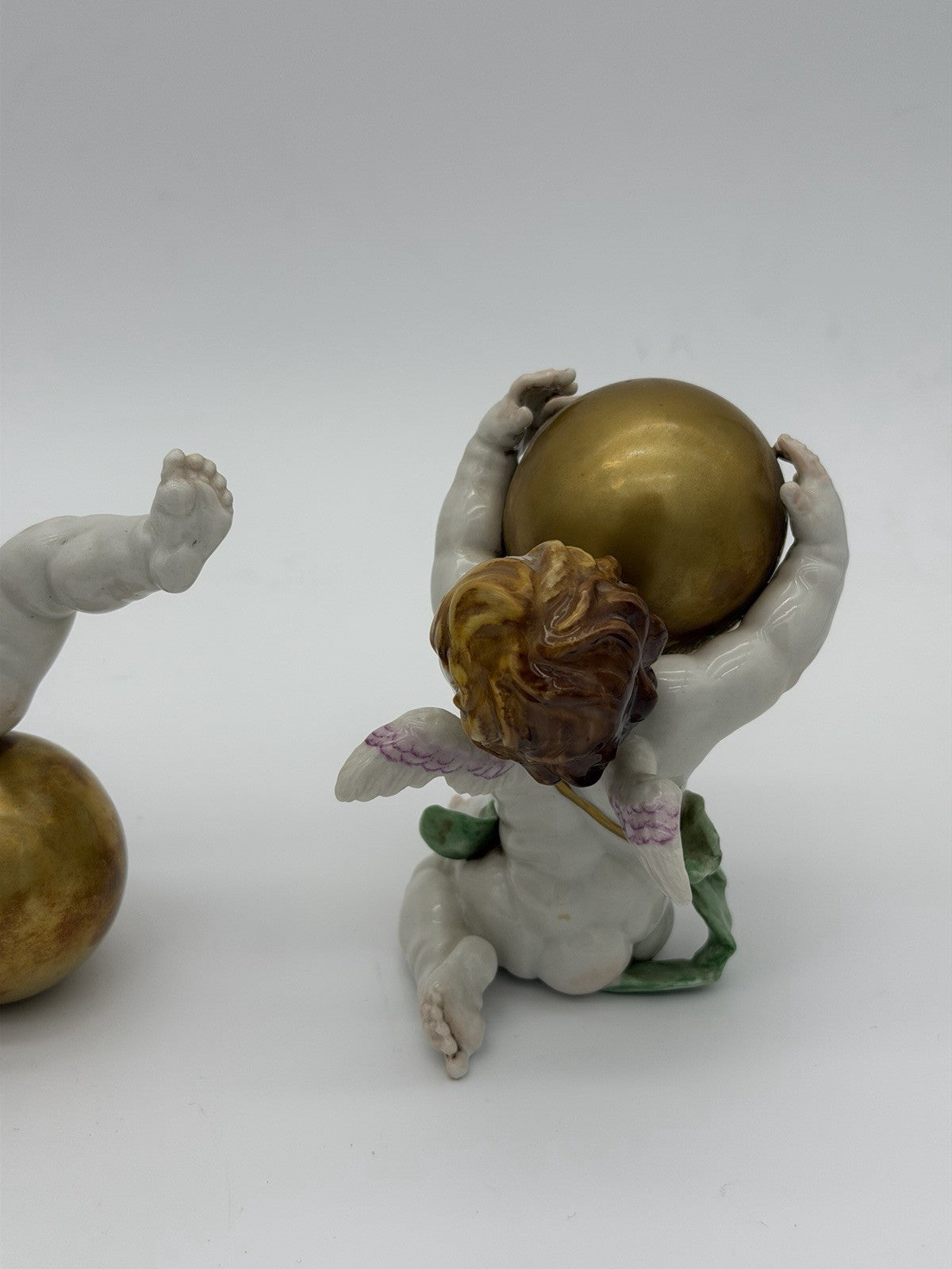 1940’s Algora Spain Porcelain Art Nouveau Playful Cherub Angels Figurines Gold