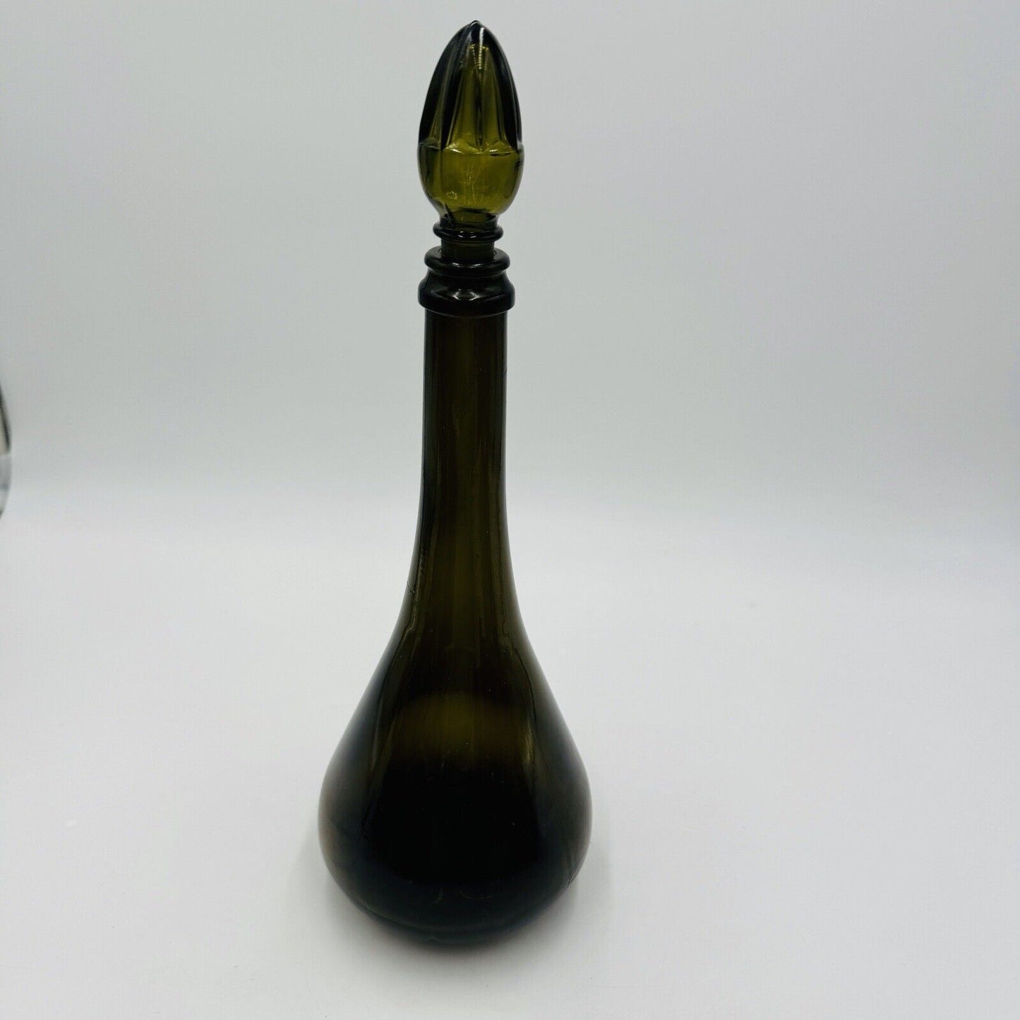 Glass Decanter With Stopper 14in MCM Green Olive Italy Art Vintage Large