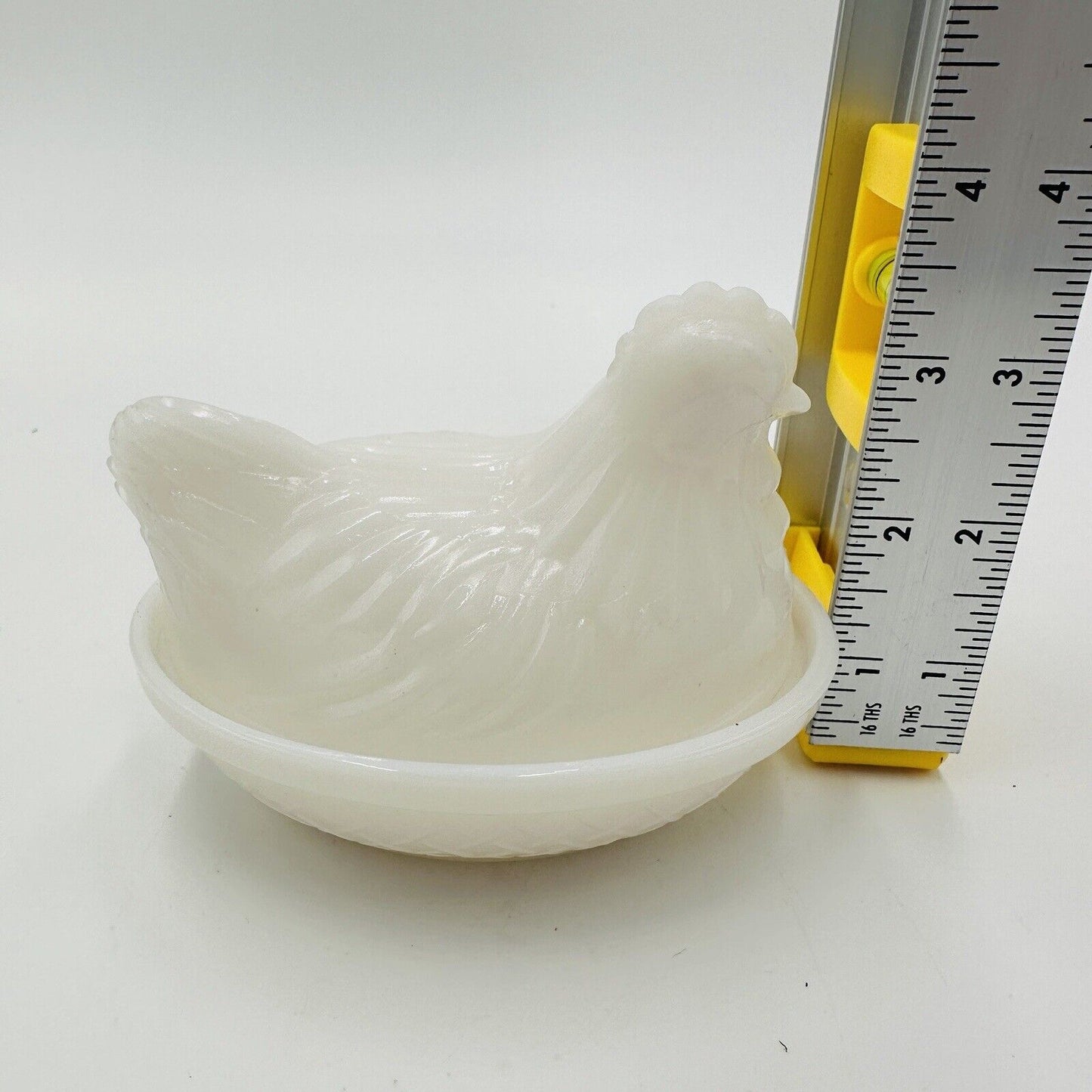 Chicken on Nest Candy Dish Hazel Atlas Platonite Milk Glass Hen 4 1/2" Lid White