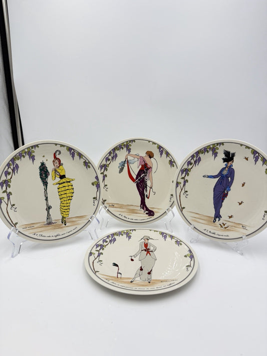 Vintage VILLEROY & BOCH Design 1900 Porcelain 8" Salad Plate Art Nouveau 4 Pcs P