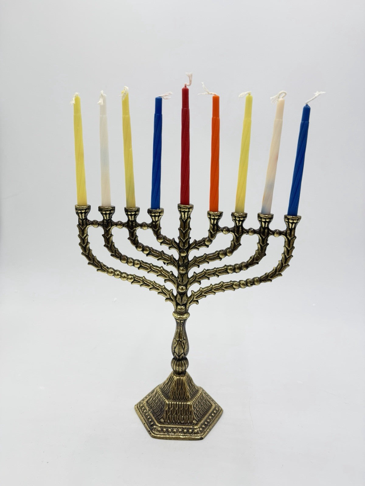 Vintage Brass Hanukkah Menorah Jerusalem Judaica candlestick Israel 8in