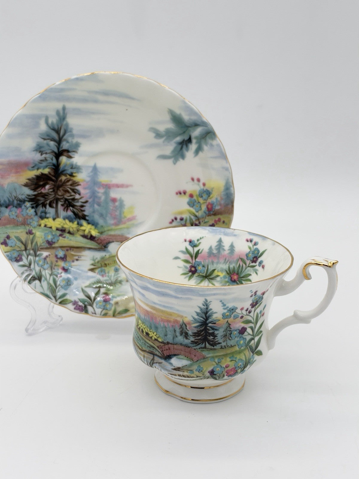 Royal Albert England Porcelain Country Scenes Dovedale Tea Cup & Saucer Set Rare