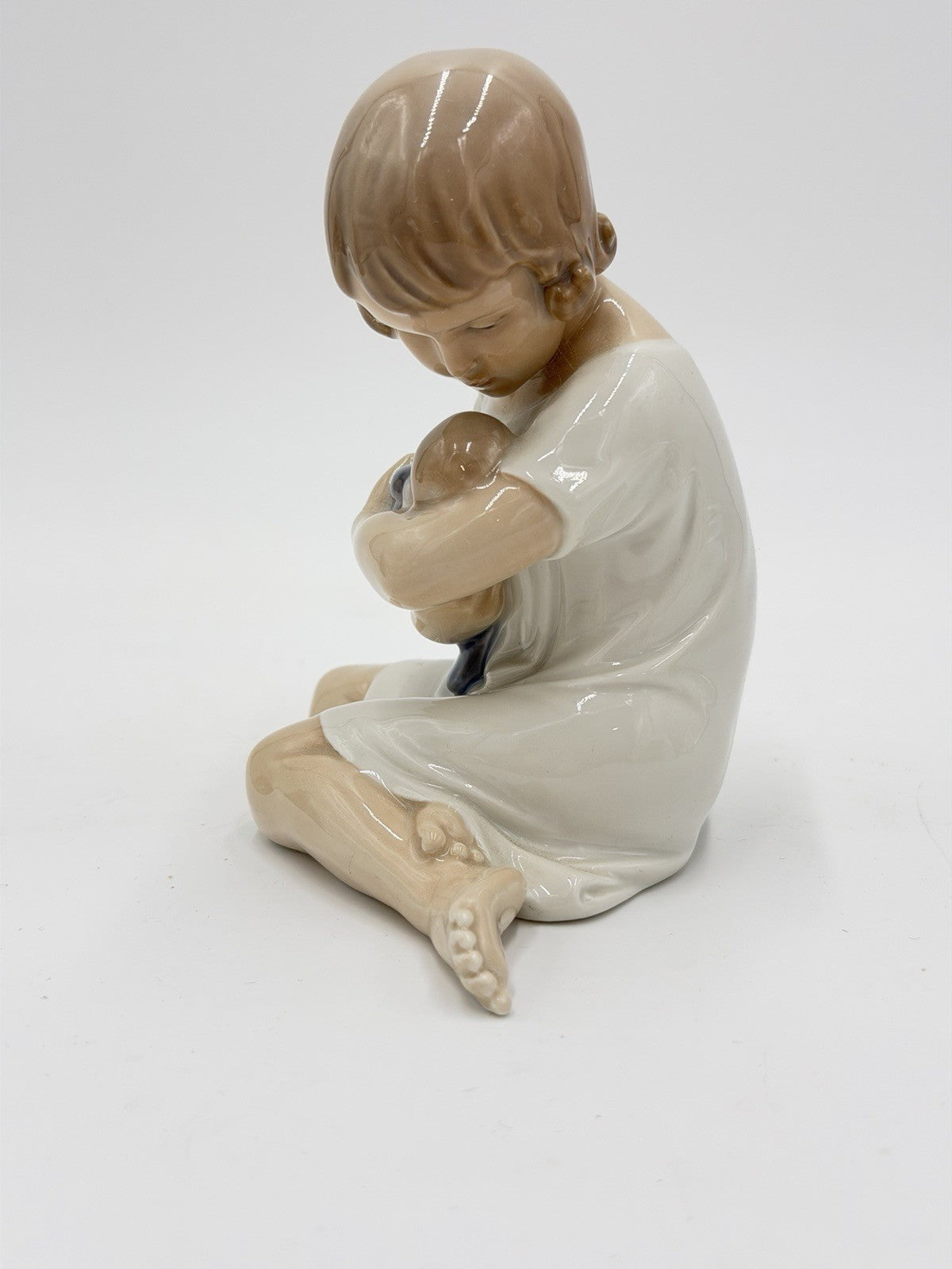 Royal Copenhagen Denmark Porcelain Figurine Girl Cradling Doll 5.25" M.1938