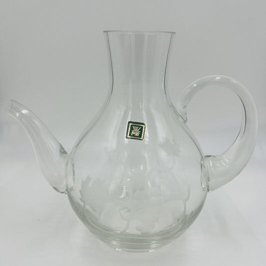 WMF Pitcher Glass Etched Grapes Jug Vintage Germany Home Decor Clear