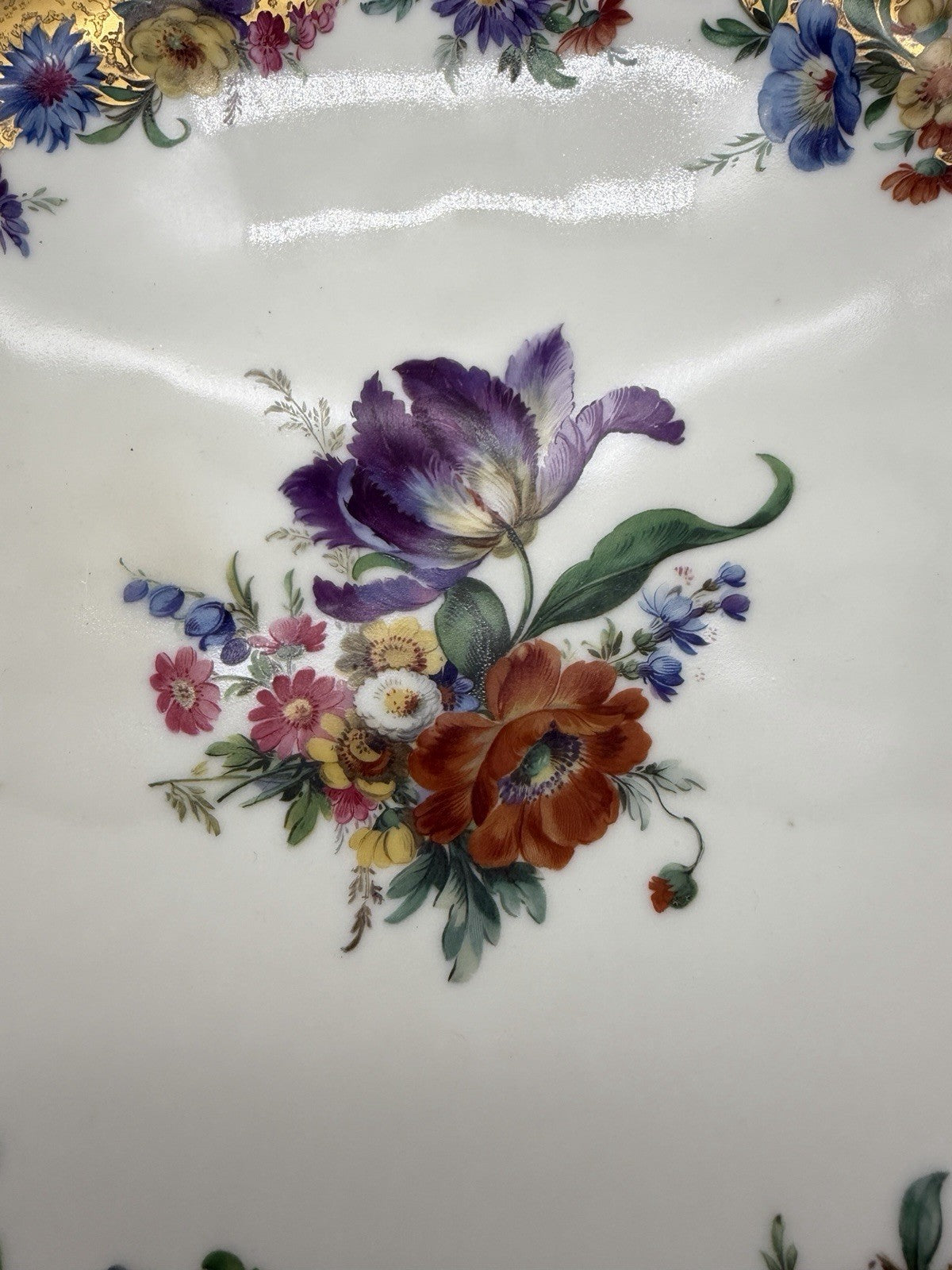 Antique Schoenau Germany Porcelain #3003 hand painted Floral Footed Large Bowl