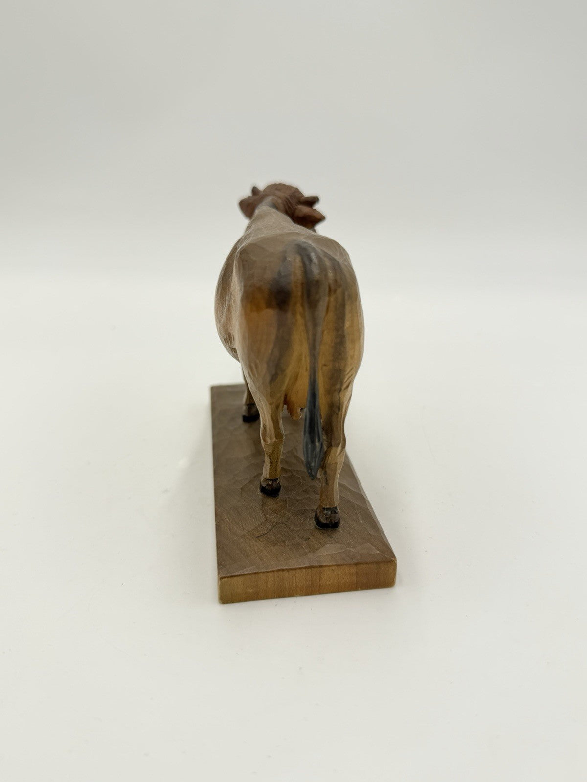 Swiss Folk Art Wood Carving Cow Signed HF Figurine Antique Switzerland 3.5”H X6”