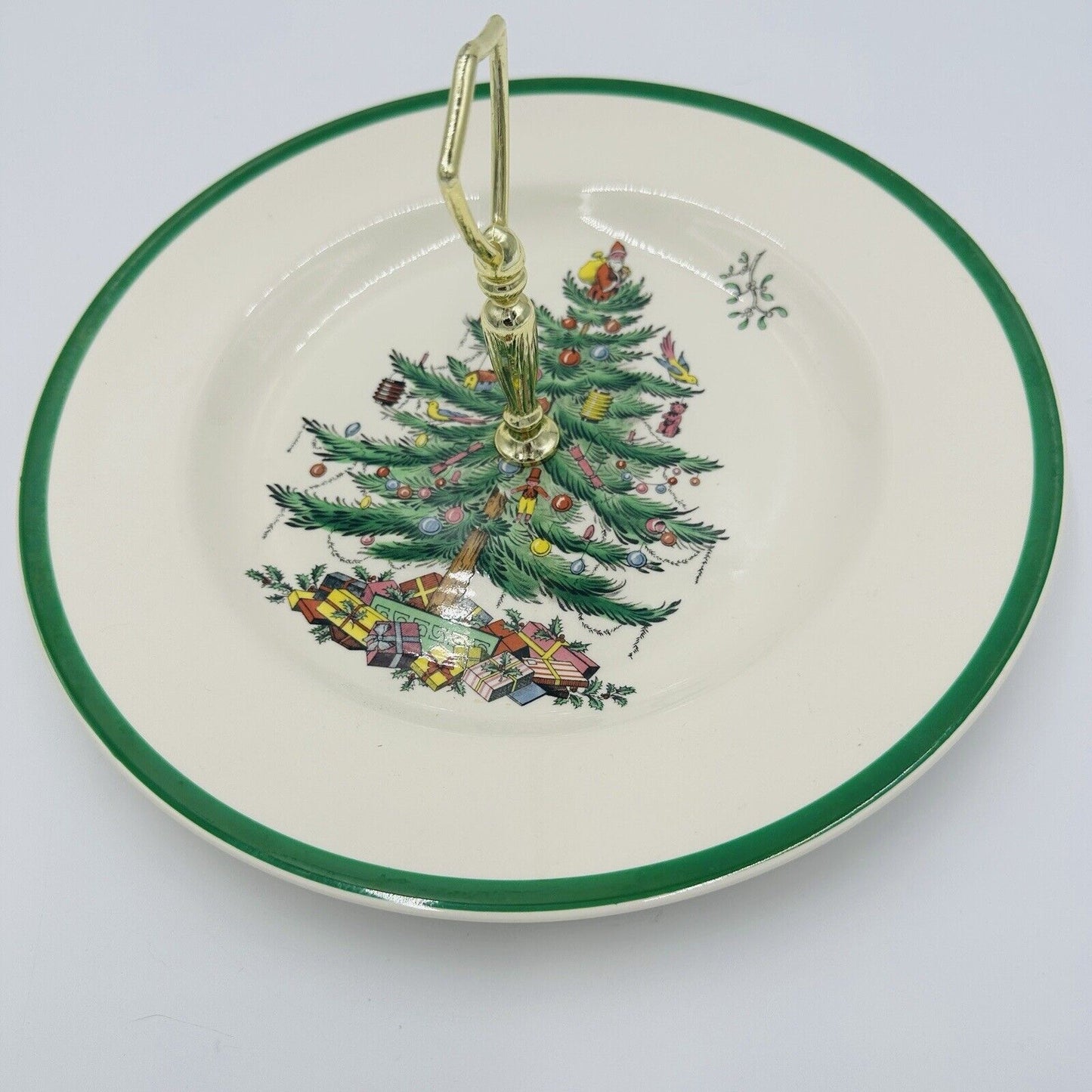 Spode One Tier Tidbit Tray Cookie Appetizer Plate 10 1/2in Christmas Tree