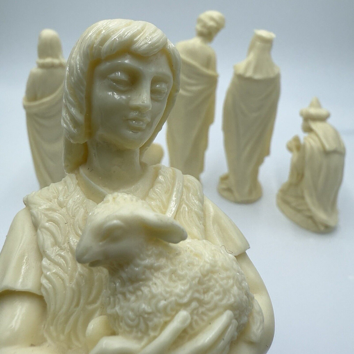 Vintage Bianchi Italy Alabaster Carved Nativity Set Figurines Jesus Missing 7”