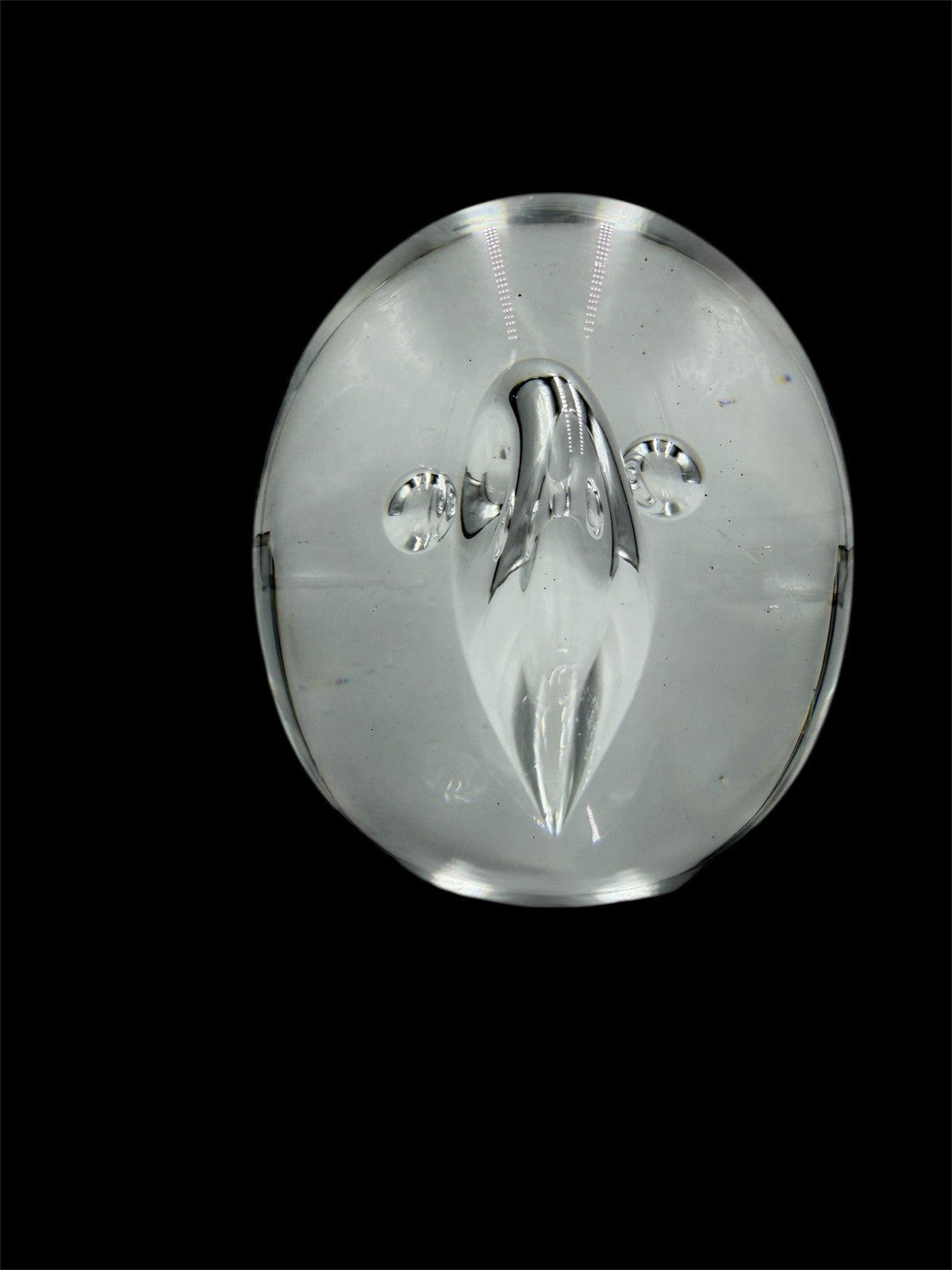 Vintage Åhus Ahus Sweden Art Glass Abstract 1993 Clear Paperweight 3.5in