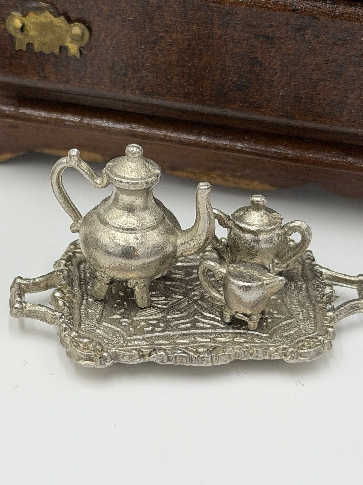 Vintage Dollhouse Furniture Miniature Lot Drawer Bible Clock Tea Set Table