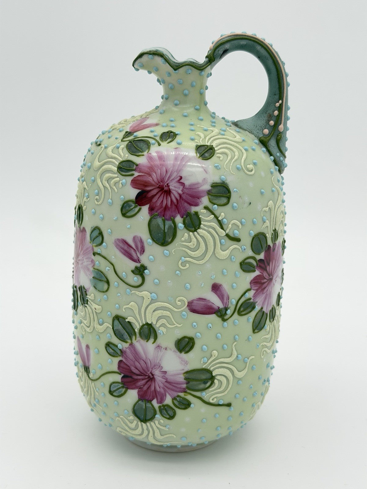 Antique Nippon Japanese Porcelain MEIJI-ERA Moriage beaded Floral 7.5” Vase