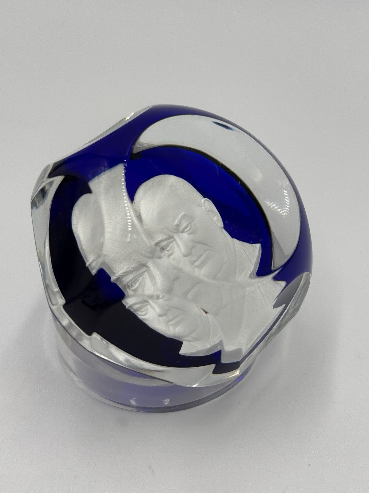 Baccarat Blue French Crystal Paperweight President Herbert Hoover Cameo