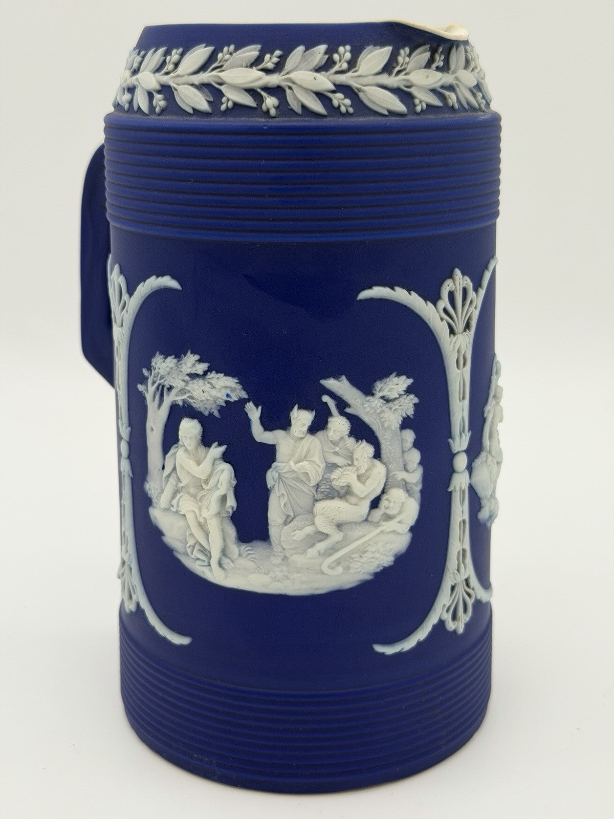 Antique Wedgwood Jasperware Dipped Blue Pitcher 7.5” Trojan Jug England Large